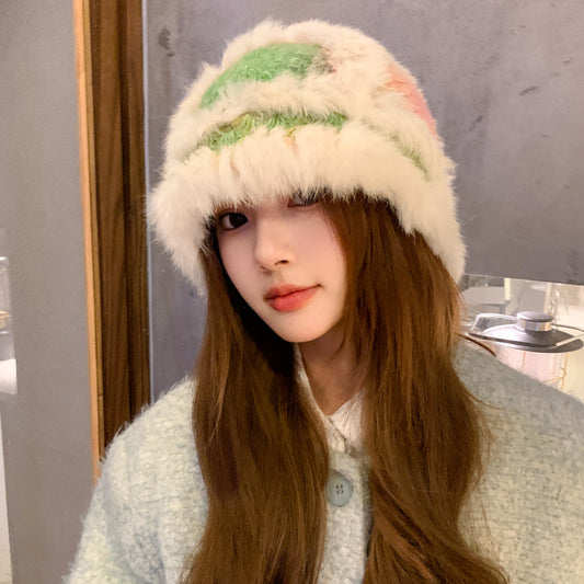 Handmade Knitted Woolen Warm Furry Hat Showing Face Small Bucket Cap - Urban Caps 