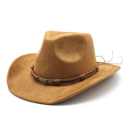 Suede Curling Western Cowboy Hat Ethnic Style Top Hat - Urban Caps 