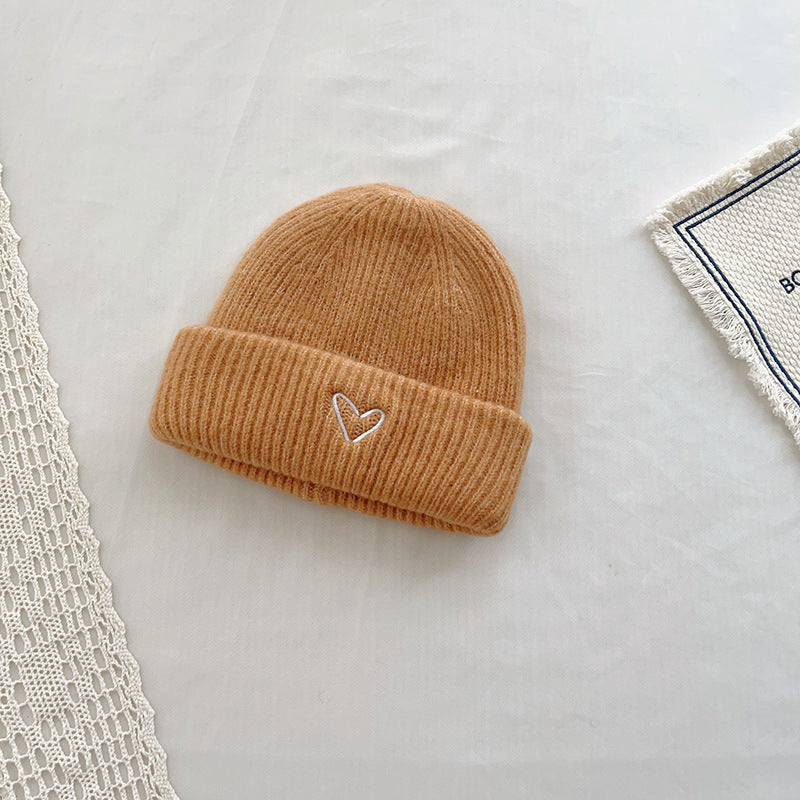 Heart Embroidery Solid Color Children Woolen Knitted Hat - Urban Caps 