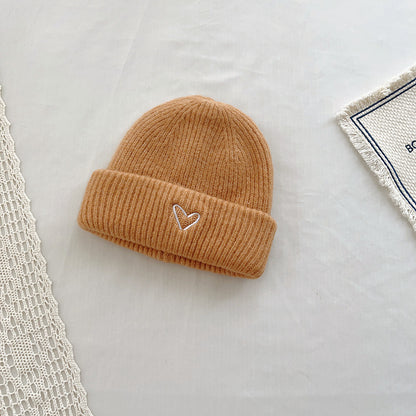 Heart Embroidery Solid Color Children Woolen Knitted Hat - Urban Caps 