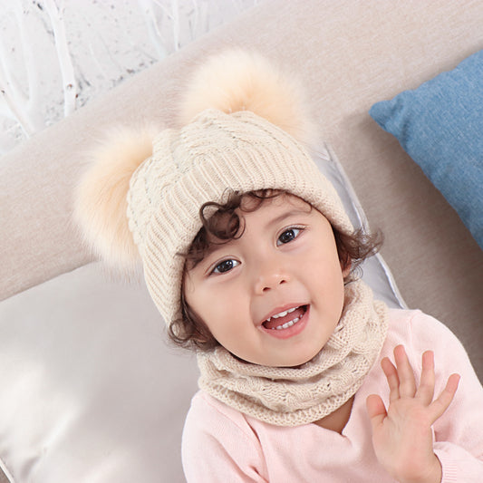 Baby Double Ball Woolen Hat Scarf Set - Urban Caps 