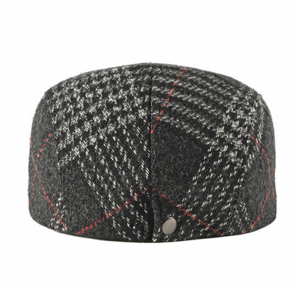 Men’s Winter Wool Blend Plaid Beret – Korean Style Peaked Cap - Urban Caps 