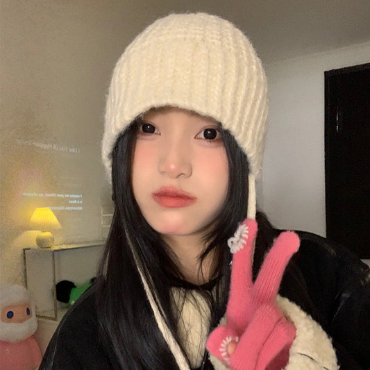 Lace-up Windproof Knitted Hat Children's Earflaps Woolen Hat - Urban Caps 