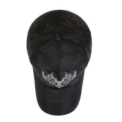 Deer Head Embroidery Men's Outdoor Couple Peaked Cap - Urban Caps 