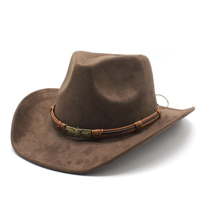 Suede Curling Western Cowboy Hat Ethnic Style Top Hat - Urban Caps 