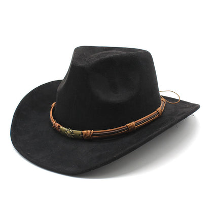 Suede Curling Western Cowboy Hat Ethnic Style Top Hat - Urban Caps 