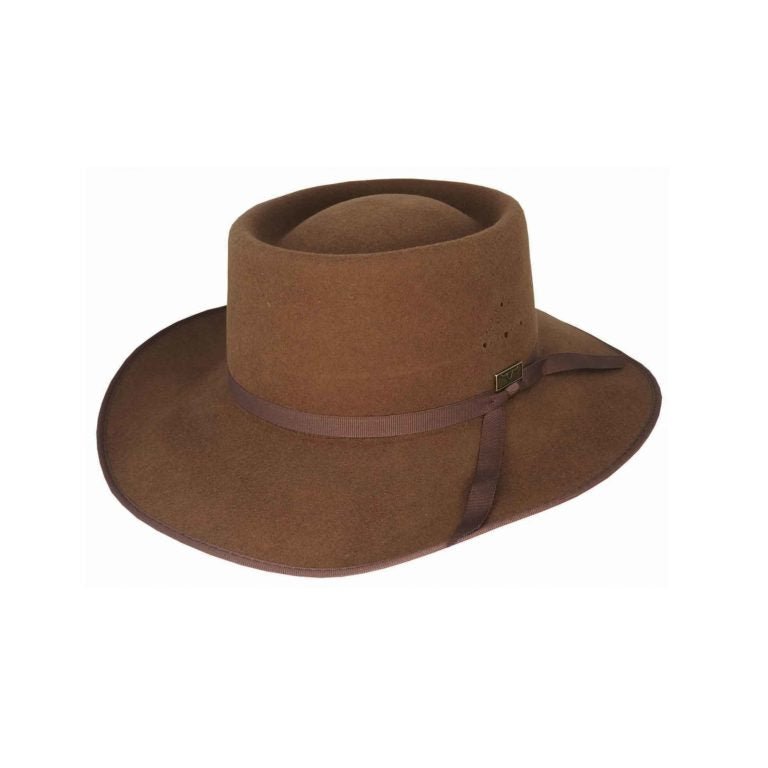 Carlos Wool Felt Western Gambler Hat with 8cm Bound Brim and Ribbon Band - Urban Caps