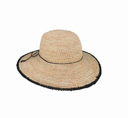 Carly Crochet Raffia Wide Brim Hat with Adjustable Fit - Urban Caps