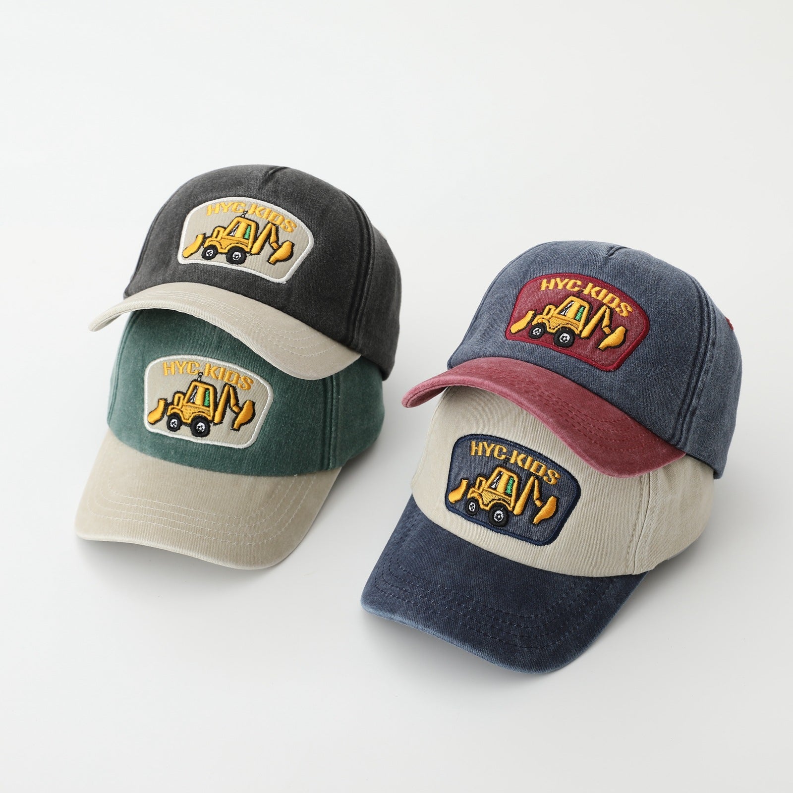 Cartoon Excavator Kids Cap – Washed Cotton Baseball Hat - Urban Caps