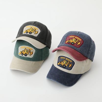 Cartoon Excavator Kids Cap – Washed Cotton Baseball Hat - Urban Caps