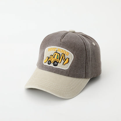 Cartoon Excavator Kids Cap – Washed Cotton Baseball Hat - Urban Caps
