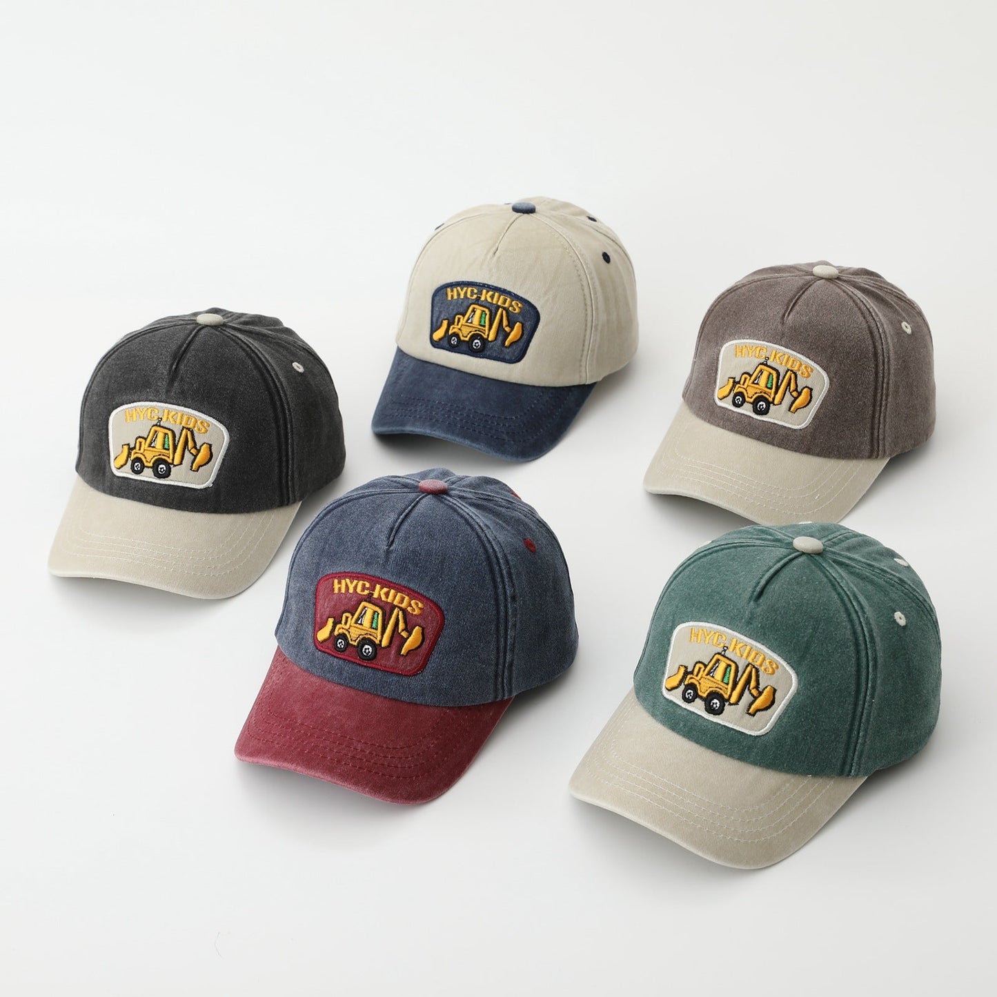 Cartoon Excavator Kids Cap – Washed Cotton Baseball Hat - Urban Caps