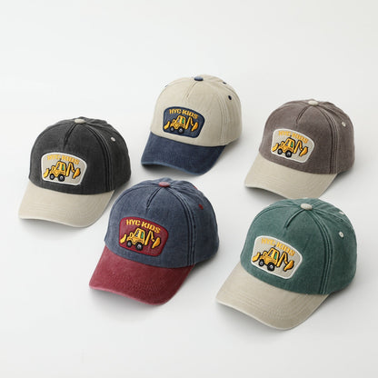 Cartoon Excavator Kids Cap – Washed Cotton Baseball Hat - Urban Caps