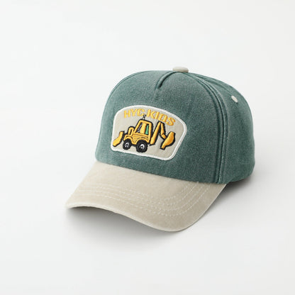 Cartoon Excavator Kids Cap – Washed Cotton Baseball Hat - Urban Caps