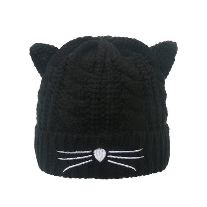Cat Ear Beanie – Thick Velvet - Padded Knit Hat with Cute Face Detail - Urban Caps