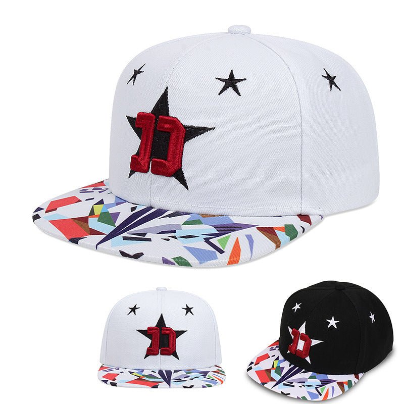 Five-pointed Star Embroidery Outdoor Sun-shade Sun Protection Flat-brimmed Cap - Urban Caps 