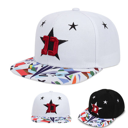 Five-pointed Star Embroidery Outdoor Sun-shade Sun Protection Flat-brimmed Cap - Urban Caps 