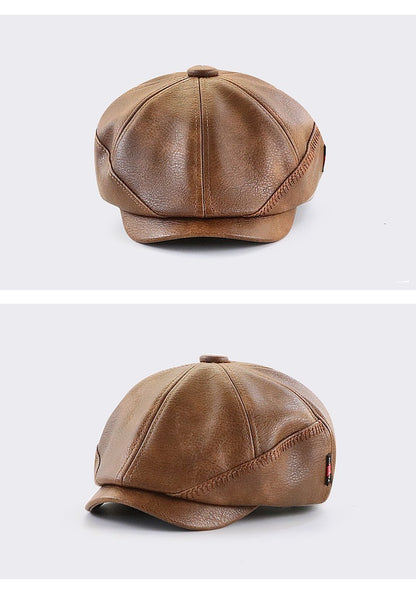 PU Leather Newsboy Cap – Vintage 8-Panel Conductor Hat | Men’s Classic Flat Cap