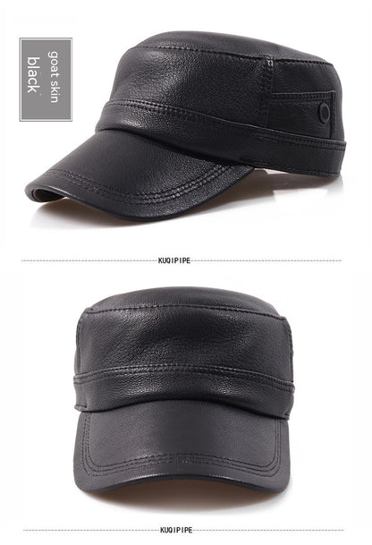 Men’s Genuine Leather Flat-Top Newsboy Cap – Sheepskin Autumn Travel Hat | XL–XXL Sizes