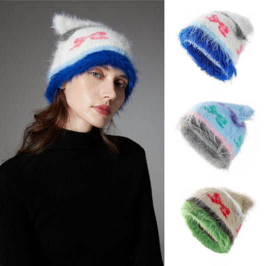 Cute Cat Ears Knitted Hat Earflaps Slipover Woolen Cap - Urban Caps 