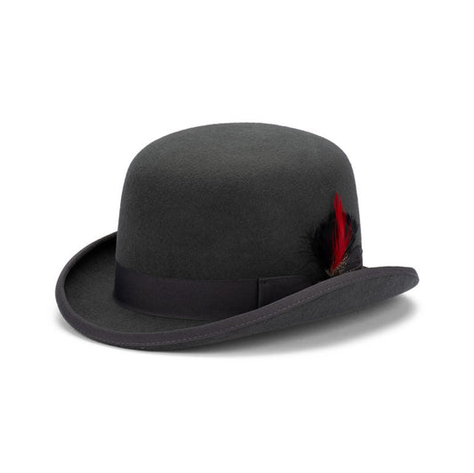 Charlie Derby Hat – Australian Wool Felt, Satin Lined with Grosgrain Band and Feather - Urban Caps