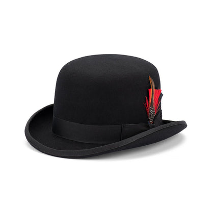 Charlie Derby Hat – Australian Wool Felt, Satin Lined with Grosgrain Band and Feather - Urban Caps