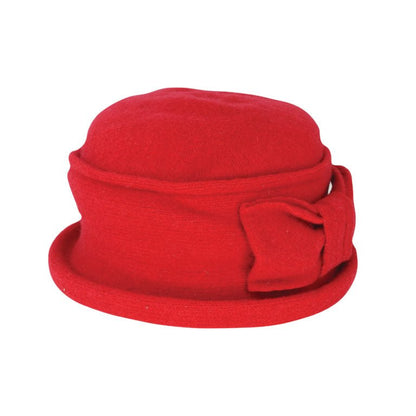 Charlotte Women’s Boiled Wool Pull - On Hat with Bow and Hooped Brim - Urban Caps