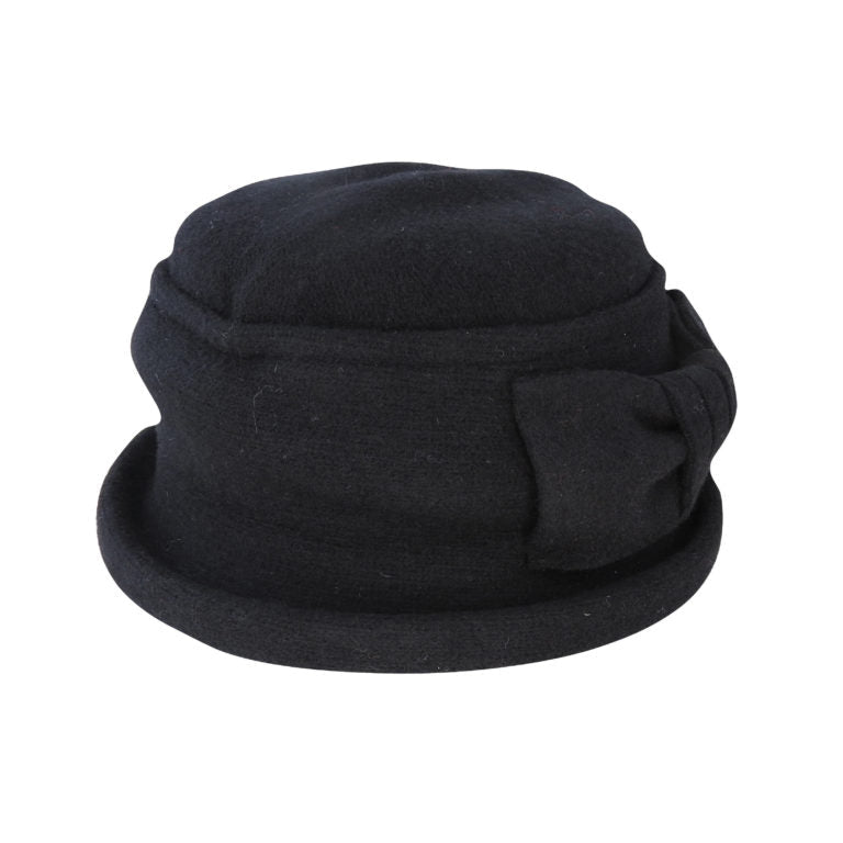 Charlotte Women’s Boiled Wool Pull - On Hat with Bow and Hooped Brim - Urban Caps