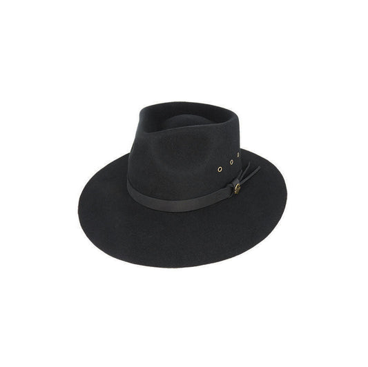 Clancy Water Repellent Wool Felt Aussie Hat with Leather Band and Tails - Urban Caps