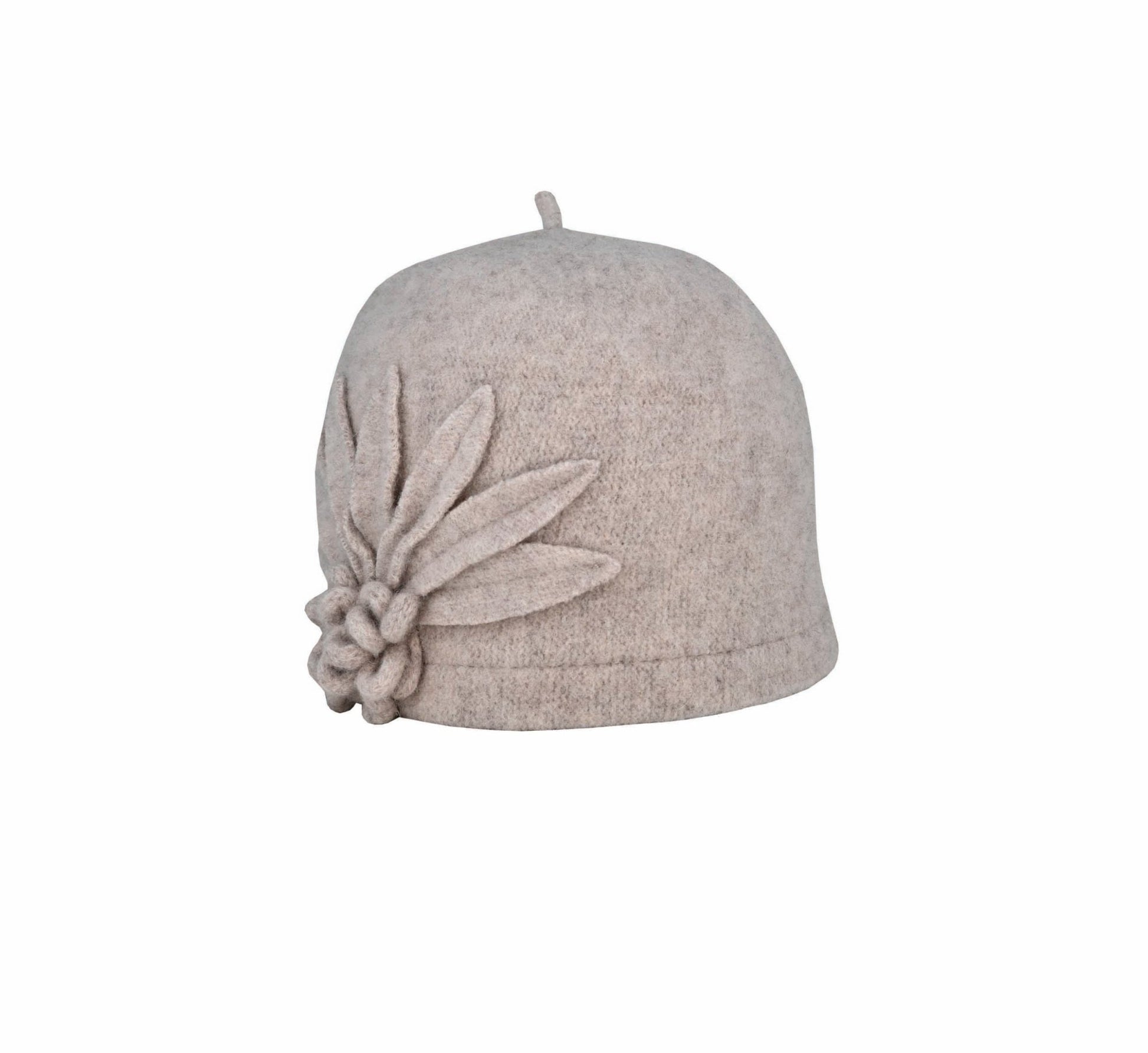 Clara Boiled Wool Pull - On Hat with Flower and Leaf Side Design - Urban Caps