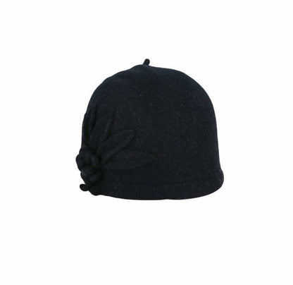 Clara Boiled Wool Pull - On Hat with Flower and Leaf Side Design - Urban Caps