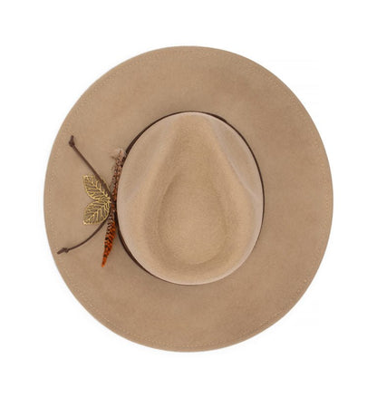 Clover Wide Brim Fedora Hat in Australian Wool with Feather Accent - Urban Caps