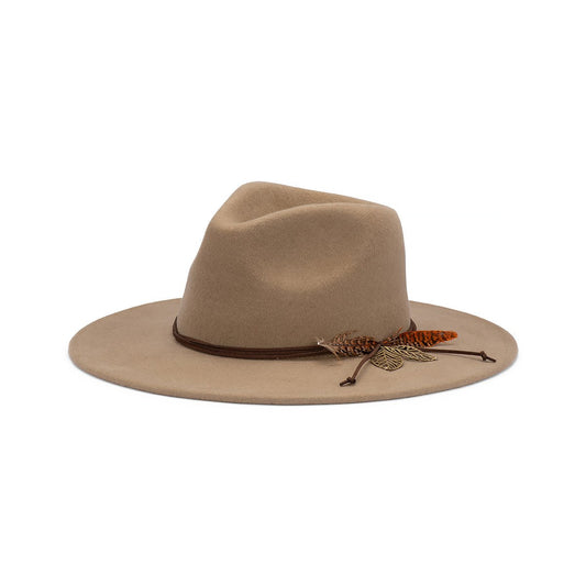 Clover Wide Brim Fedora Hat in Australian Wool with Feather Accent - Urban Caps
