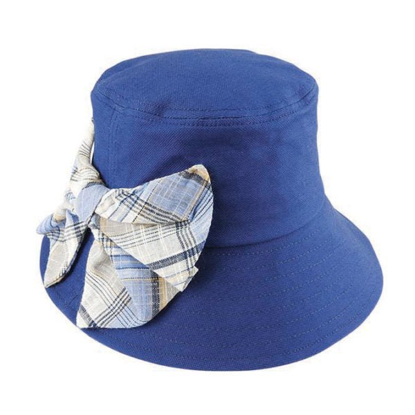 Cotton Bucket Hat with Check Pattern Side Bow and Brim Underside - Urban Caps