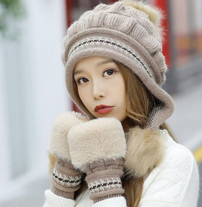 Cozy Fleece - Lined Knit Beanie with Ear Flaps & Pompom – Winter Hat for Women (Warm, Stylish, Multiple Colors) - Urban Caps