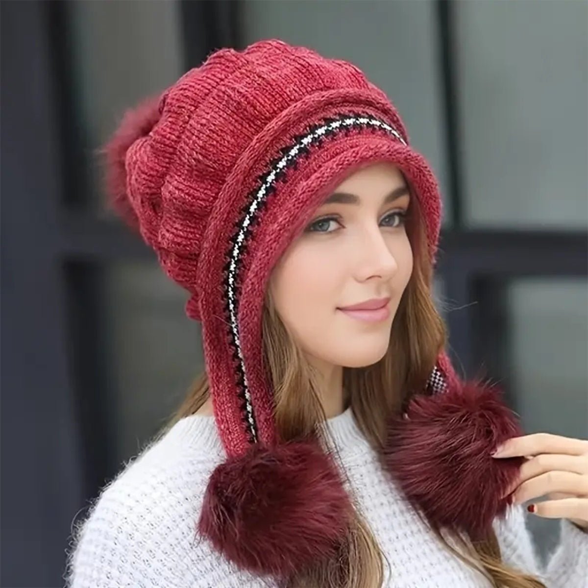 Cozy Fleece - Lined Knit Beanie with Ear Flaps & Pompom – Winter Hat for Women (Warm, Stylish, Multiple Colors) - Urban Caps