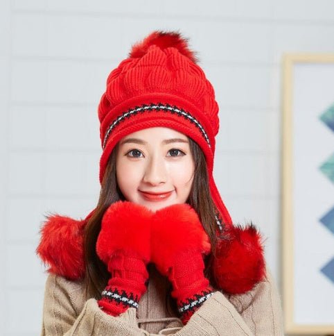 Cozy Fleece - Lined Knit Beanie with Ear Flaps & Pompom – Winter Hat for Women (Warm, Stylish, Multiple Colors) - Urban Caps
