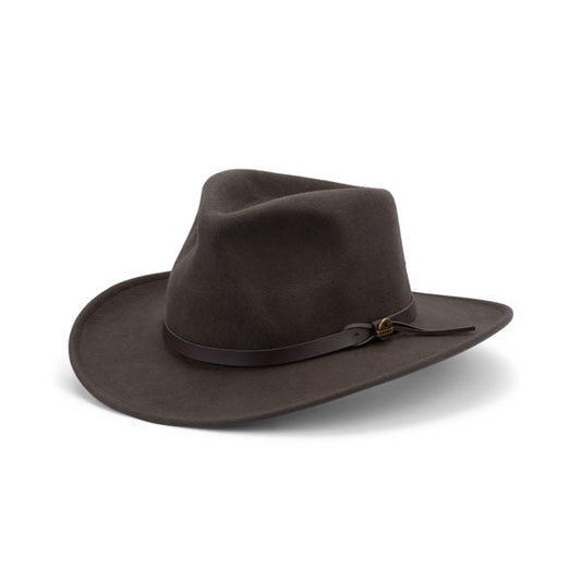 CRAIG – CRUSHABLE WOOL FELT OUTBACK w FAUX LEATHER & SNOWY RIVER PIN - Urban Caps