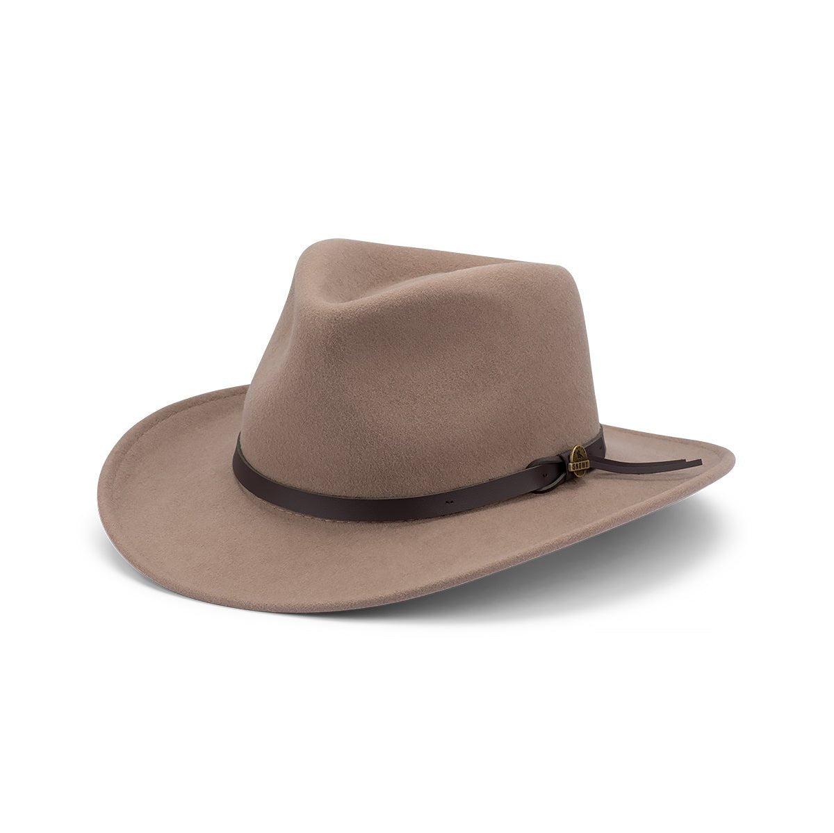 CRAIG – CRUSHABLE WOOL FELT OUTBACK w FAUX LEATHER & SNOWY RIVER PIN - Urban Caps