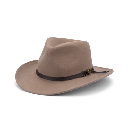 CRAIG – CRUSHABLE WOOL FELT OUTBACK w FAUX LEATHER & SNOWY RIVER PIN - Urban Caps
