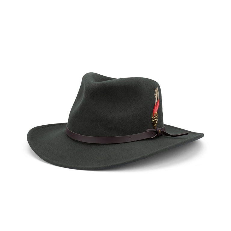 Crushable Water Repellent Australian Wool Felt Outback Hat with Faux Leather Band - Urban Caps