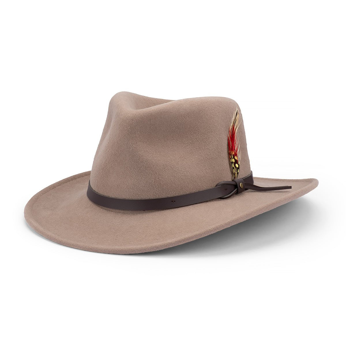Crushable Water Repellent Australian Wool Felt Outback Hat with Faux Leather Band - Urban Caps