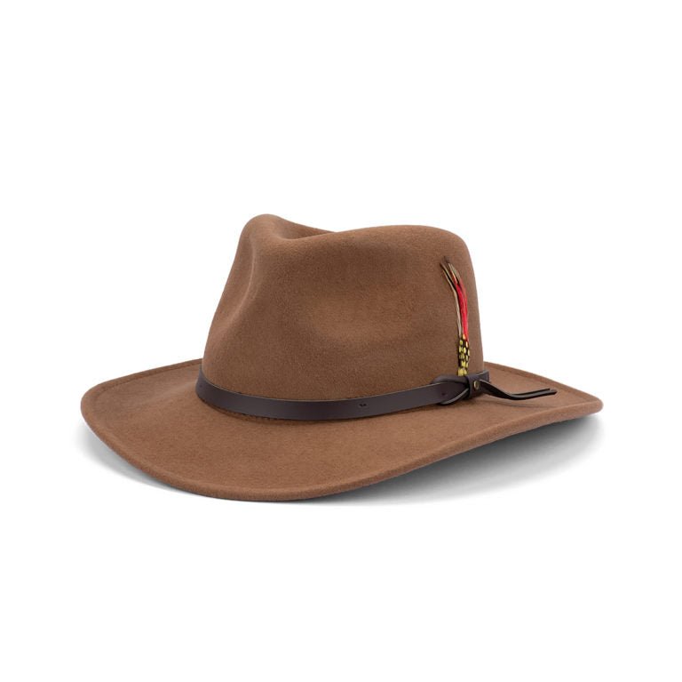 Crushable Water Repellent Australian Wool Felt Outback Hat with Faux Leather Band - Urban Caps