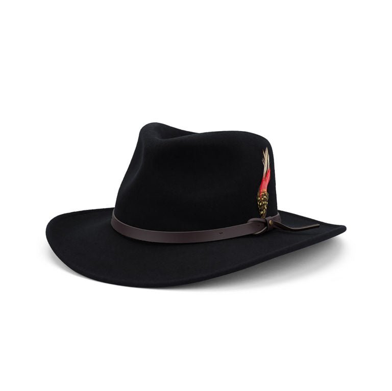 Crushable Water Repellent Australian Wool Felt Outback Hat with Faux Leather Band - Urban Caps