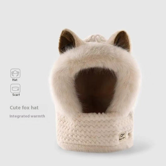 Cute Winter Warm Fox Ear Hat Scarf - Urban Caps
