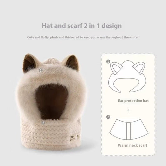Cute Winter Warm Fox Ear Hat Scarf - Urban Caps