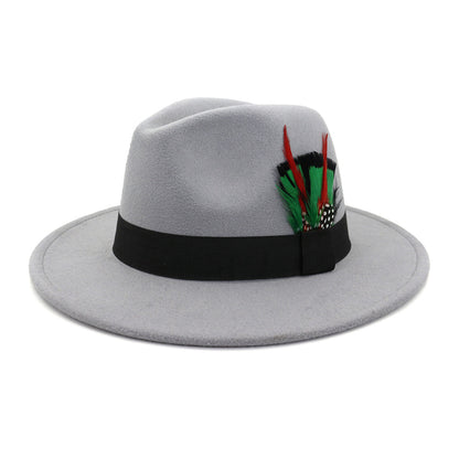 Men's And Women's New Woolen Broad-brimmed Hat Classic Top Fashion Feather Hat - Urban Caps 