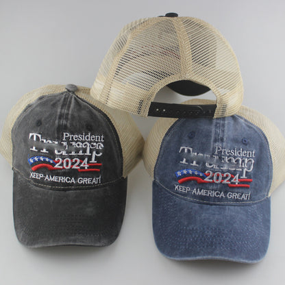 2024 American Election Hat Washed Old Truck Driver Peaked Cap Sichuan Puwang Baseball Cap