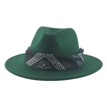Paisley Ribbon Wide Brim Woolen Top Hat Felt Cowboy Hat - Urban Caps 