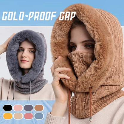 Windproof Hooded Winter Hat with Plush Scarf: Cozy Warmth for Women - Urban Caps 
